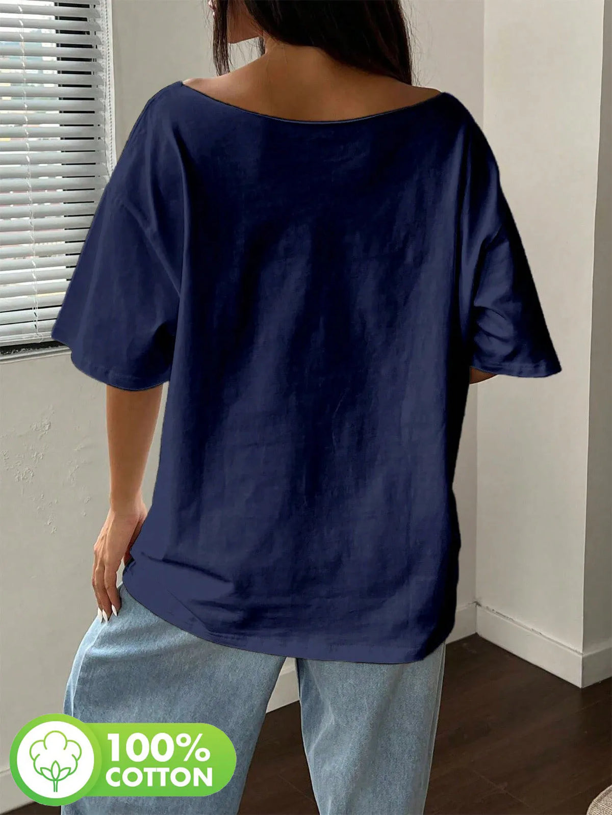 Y-BLA Plus Size 100% Pure Cotton Shoulder Loose Y2K T-shirt, Oversized Women's Top, Summer Off Shoulder Top