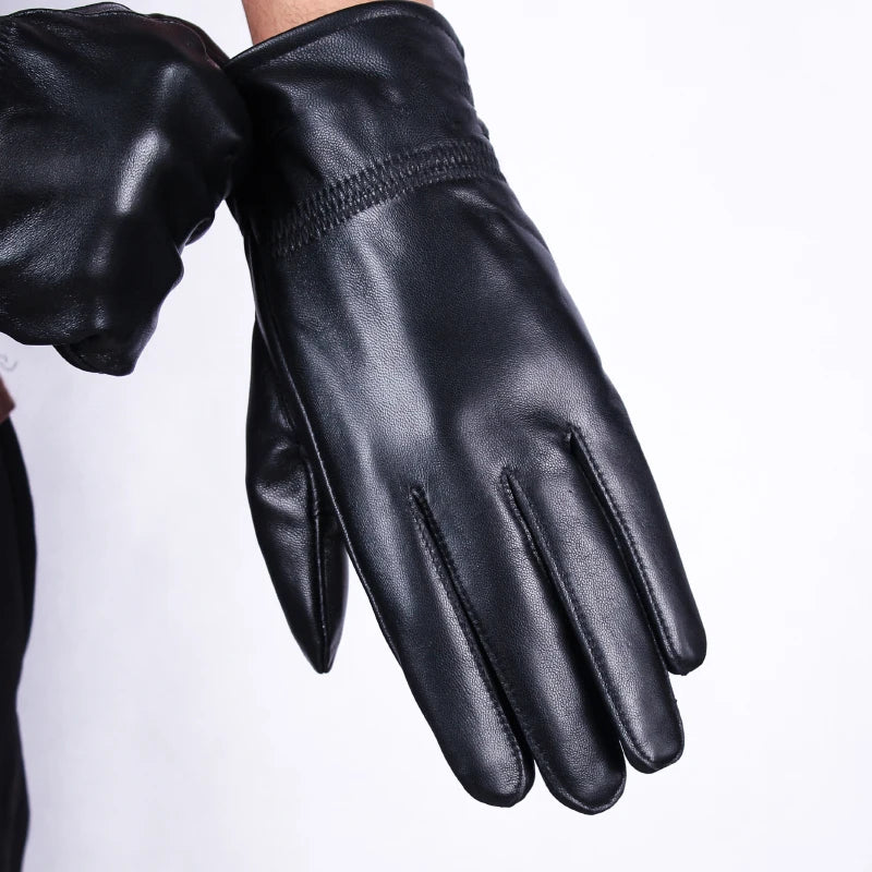Men's Winter Gloves Fleece Lined Leather Motorcycle Riding Gloves Windproof Pure Color Biker Driving Outdoor Cycling Gloves