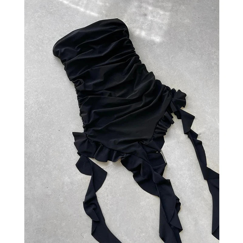 Strapless Backless Mini Dress with High Slit