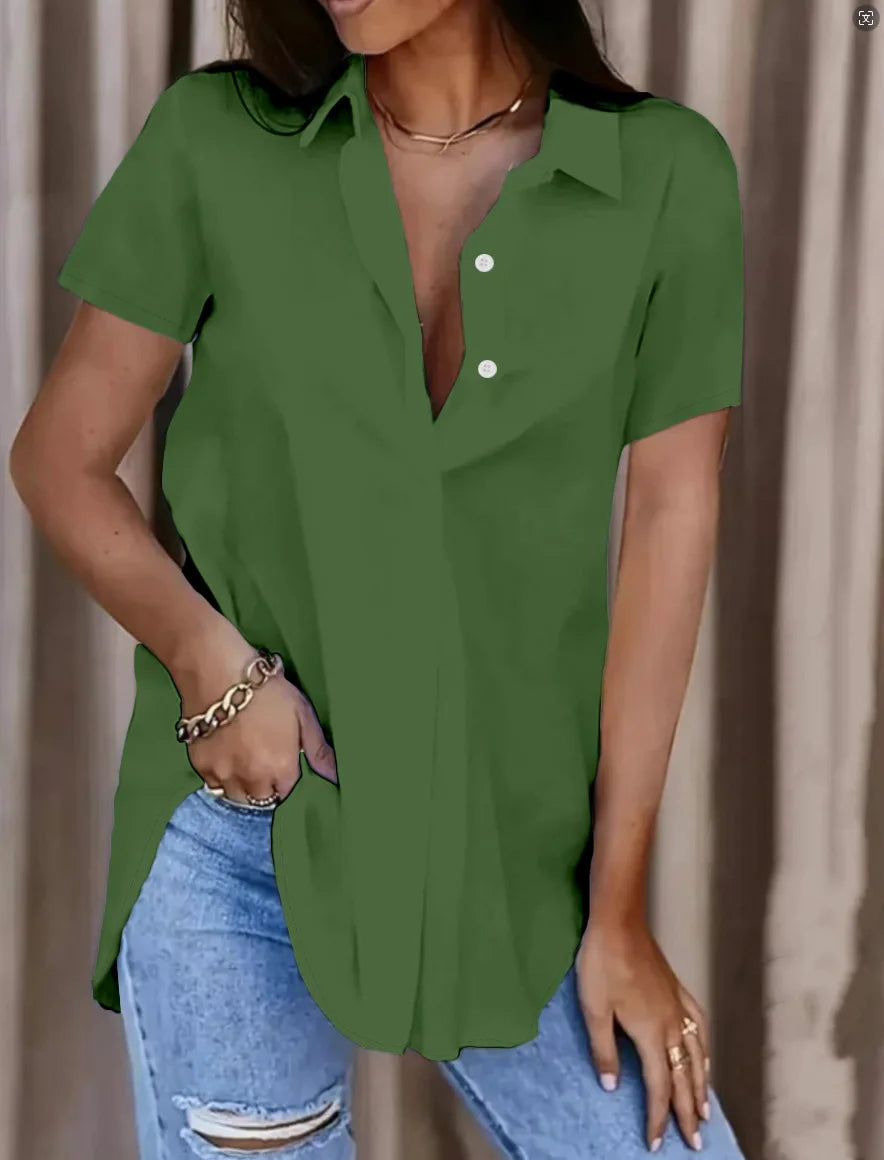 Solid Button Down Shirt Elegant Long Sleeve Lapel Shirt For Office & Work Women's Clothing