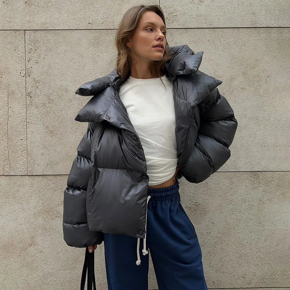 Autumn Winter Warm Coat Thick Parkas Long Sleeve Parkas Female Street Fashion Hoodies Woman's Cotton-padded Jacket