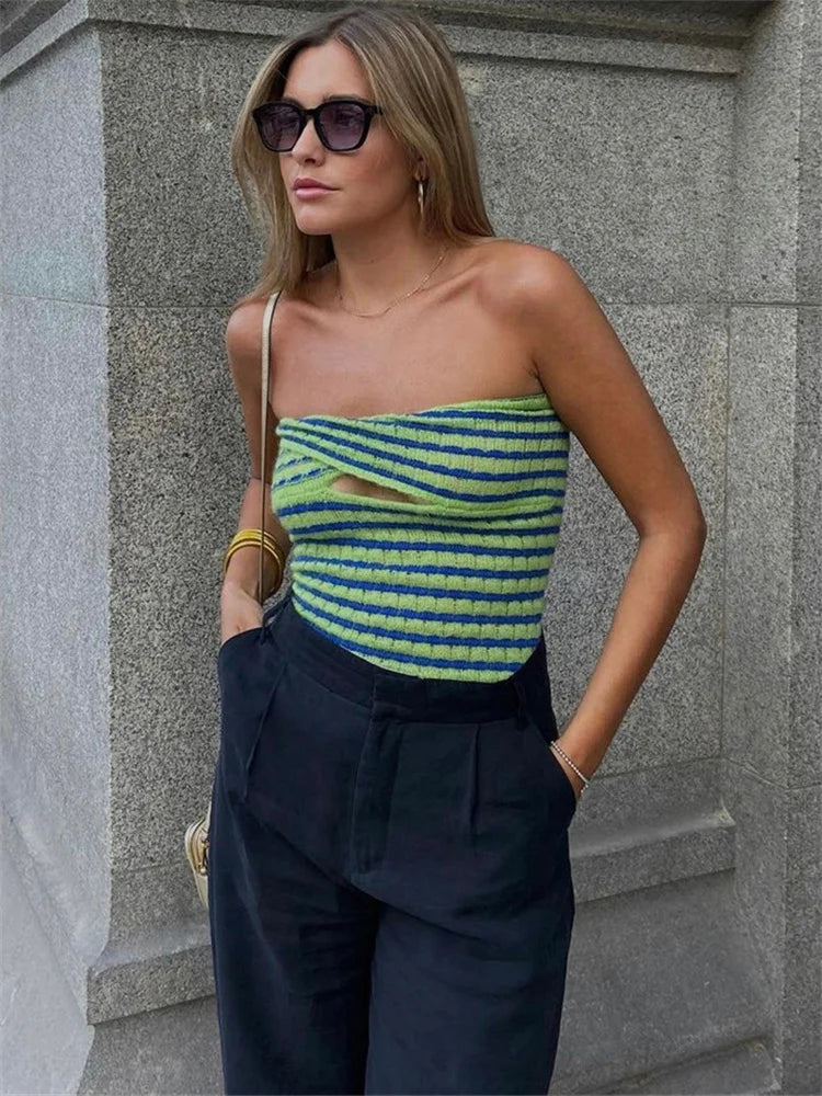 Tossy 2026 Off Shoulder Knit Tube Top Sexy Strapless Backless Bustier Tops For Women Stripe Cropped Top Hot Summer Streetwear