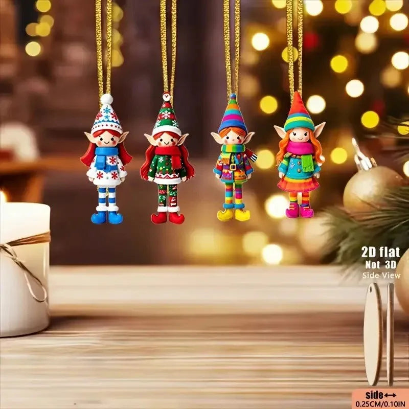8pcs/set Christmas Wooden Pendants Girl Elf  Xmas Tree Hanging Oranment 2026 Noel Navidad Decorations for Home New Year Gifts