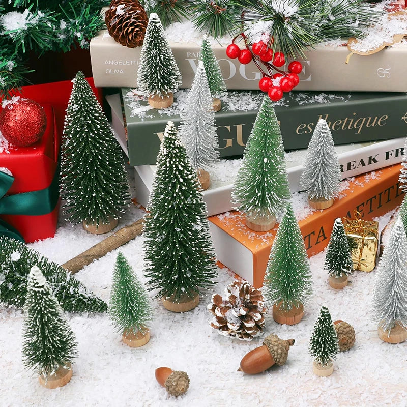 30Pcs Mini Christmas Trees Christmas Decorations Snow Frost Tree With Wooden Base For Table Decor Christmas Village (5 Sizes)