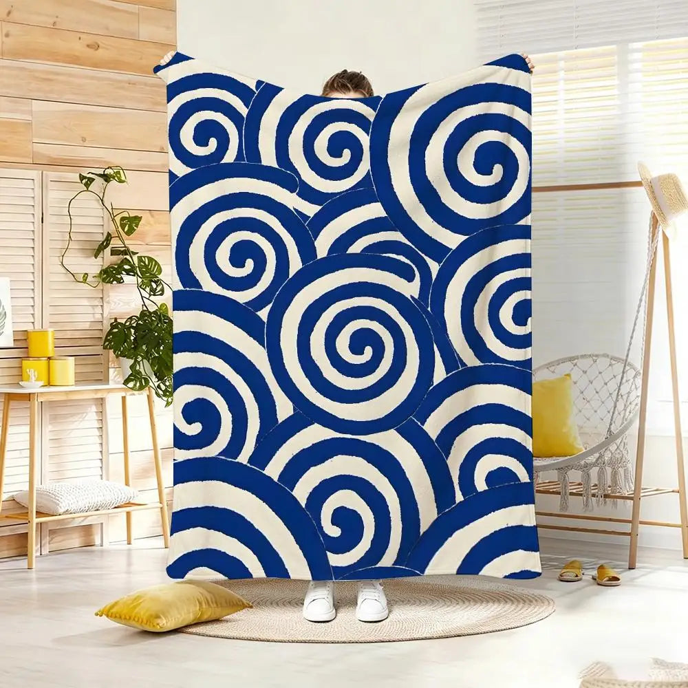 Marbled Blue and White Pattern Throw Lightweight 240g Flannel Blanket Soft Skin-friendly for Summer Cooling