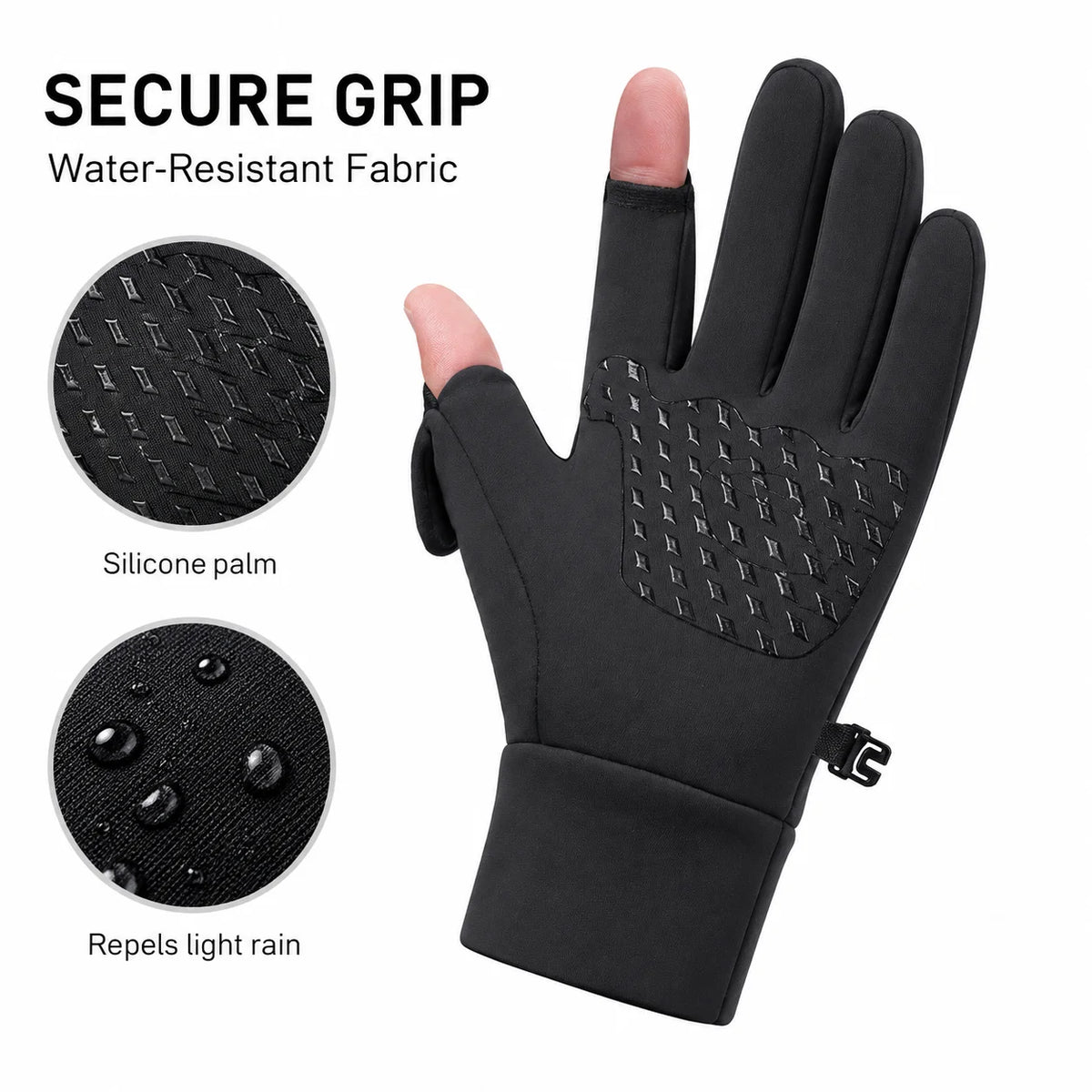 Winter Cycling Gloves with Flip-Open Thumb & Index Finger, Fleece-Lined Touchscreen Anti-Slip Gloves for Fishing and Photography