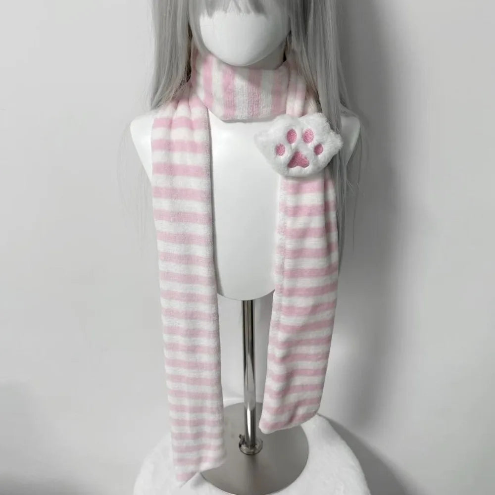 Cute Winter Knitted Scarf Y2K Warm Stripe Scarf Kawaii Soft Long Scarf for Women