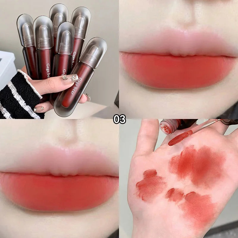 Gege bear Twilight Velvet Mist Lip Clay Matte Pure Color, Autumn and Winter Lip Glaze Rich and feminine,Apply makeup naturally