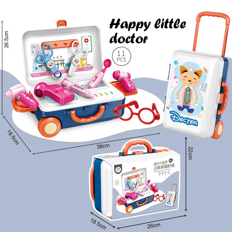 Children's Simulation Play House Kitchen Toys Girls Beauty Portable Tools Utensils Tableware Trolley Case Doctors Medical Kit
