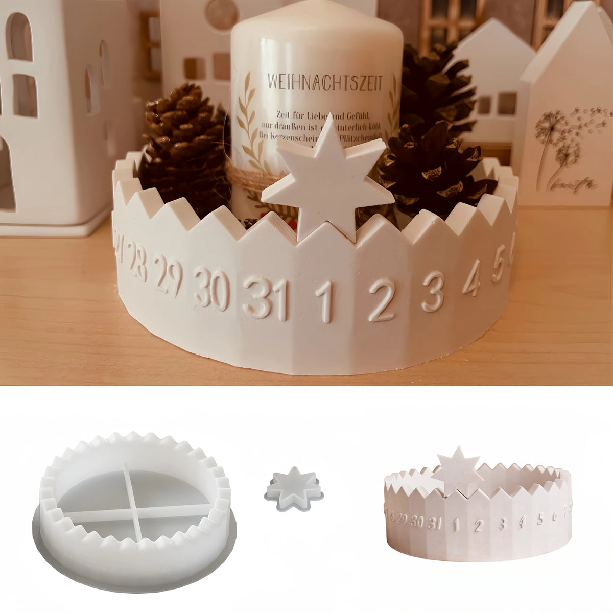 1 Set Holiday Calendar Silicone Mold Countdown Candle Holder Mold for Plaster and Concrete Casting, DIY Christmas Decorations
