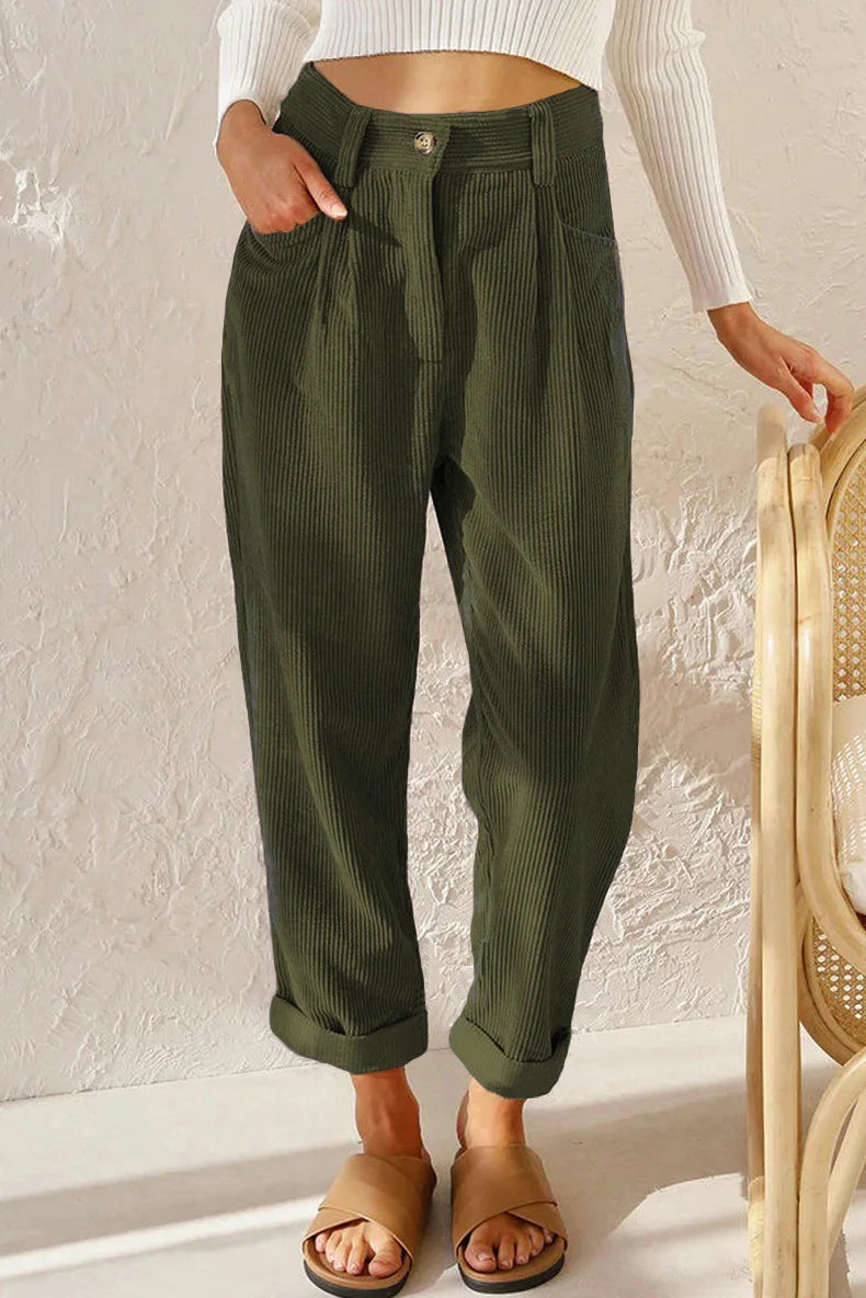 Women's 2025 Fall Corduroy Pants - High Waist Relaxed Straight Leg Trousers, Solid Color Casual Lounge Pants