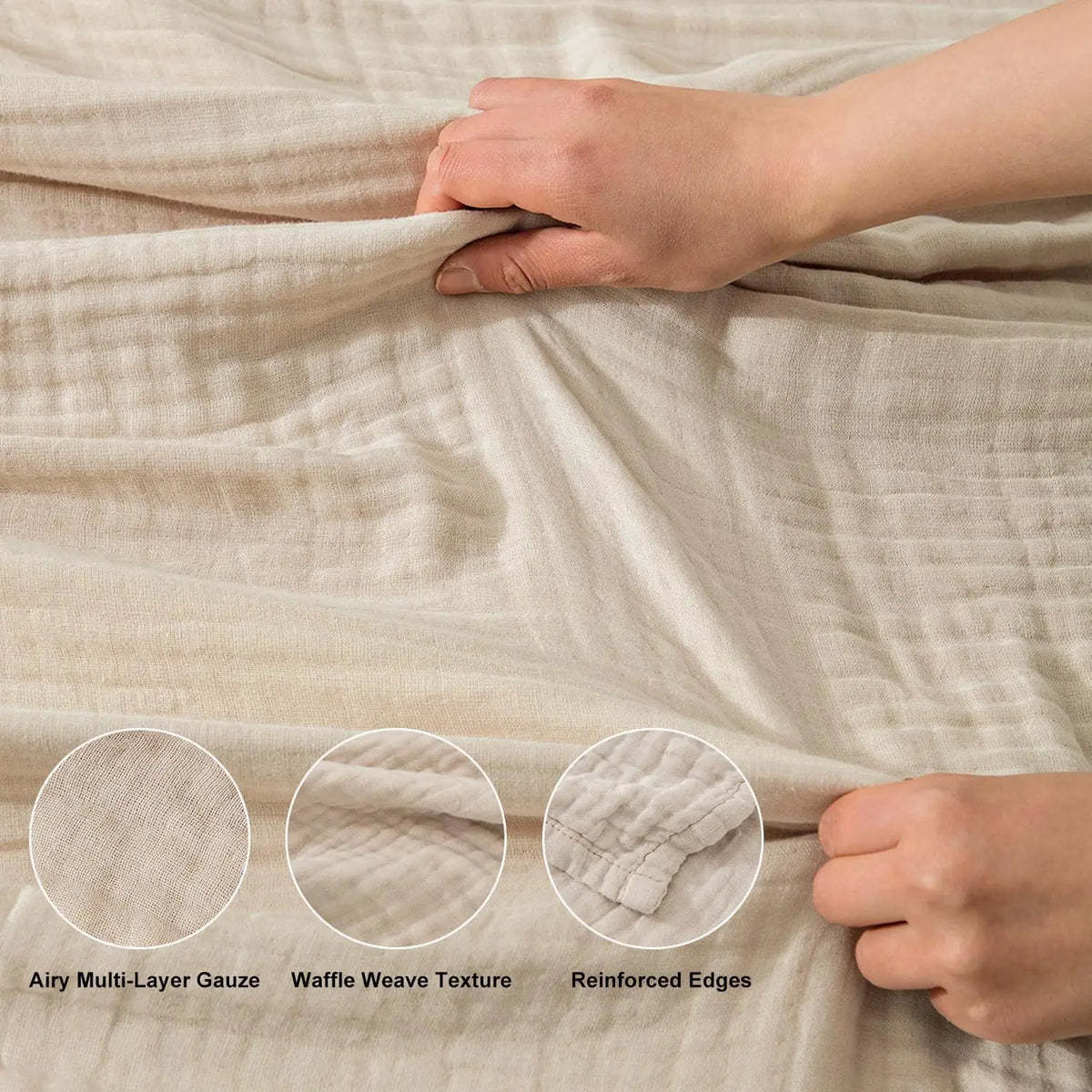 100% Cotton Muslin Blanket,6-Layer Lightweight Blanket for Bed,Pre-Washed Breathable Gauze for Bed Layering,All Season Comfort