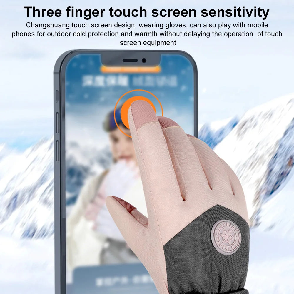 Winter Snowboard Ski Gloves PU Leather Non-slip Touch Screen Waterproof Motorcycle Cycling Fleece Warm Riding Gloves