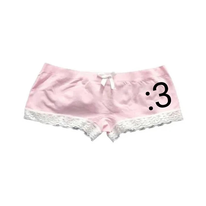 Cat Paw Print Shorts with Bow and Lace Trim