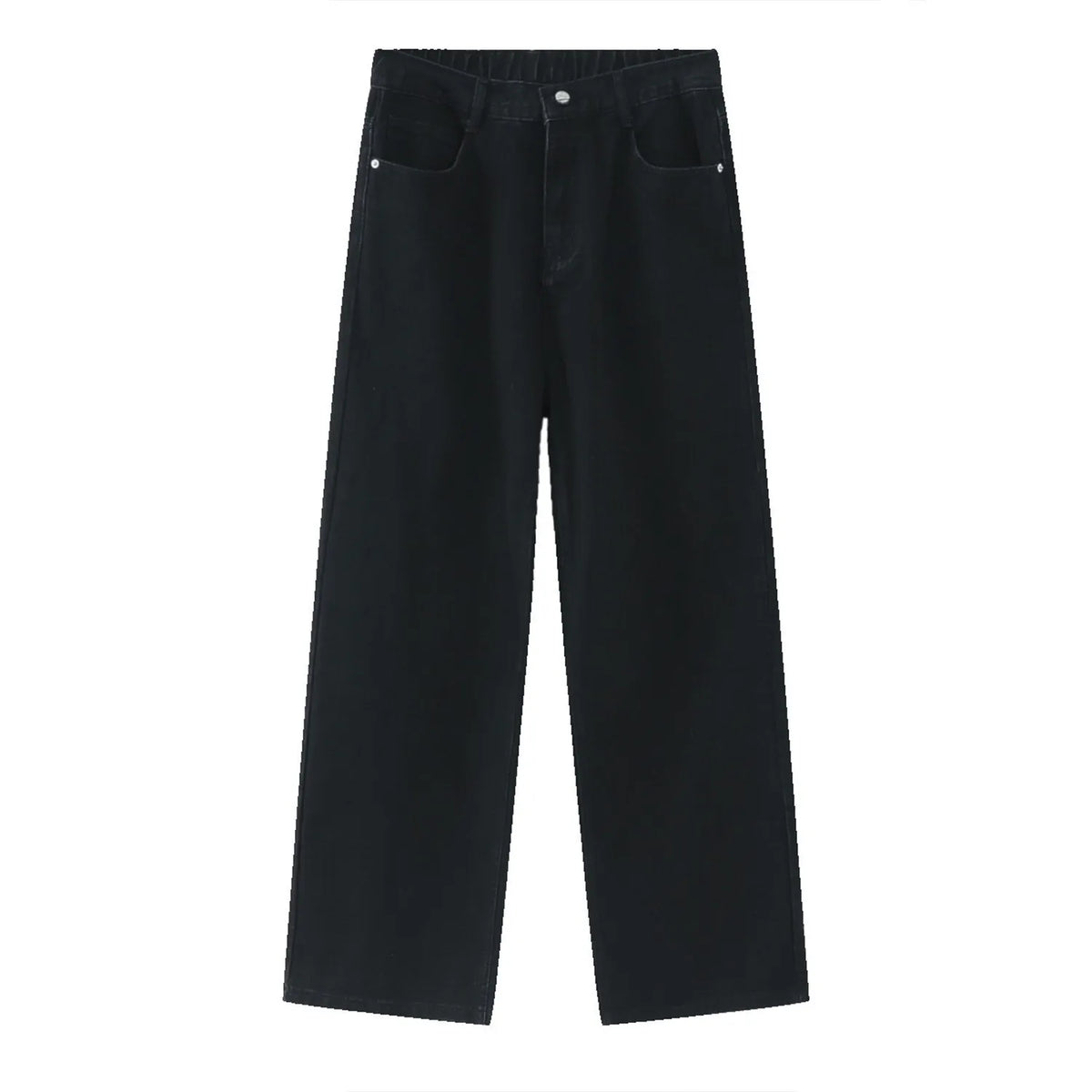Semi-elastic Waist Loose Straight Primary Color Denim Trousers