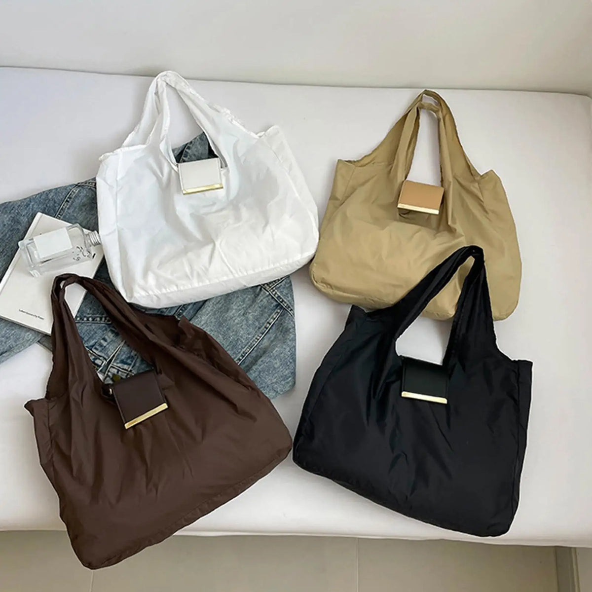 Tote Bag for Women PU Leather Trendy Purses Lightweight Expandable Key Ring Tote for Students Teachers Travel Outdoor School