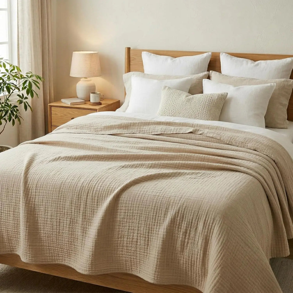 100% Cotton Muslin Blanket,6-Layer Lightweight Blanket for Bed,Pre-Washed Breathable Gauze for Bed Layering,All Season Comfort