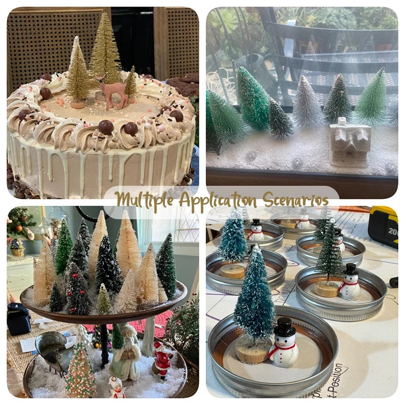 30Pcs Mini Christmas Trees Christmas Decorations Snow Frost Tree With Wooden Base For Table Decor Christmas Village (5 Sizes)