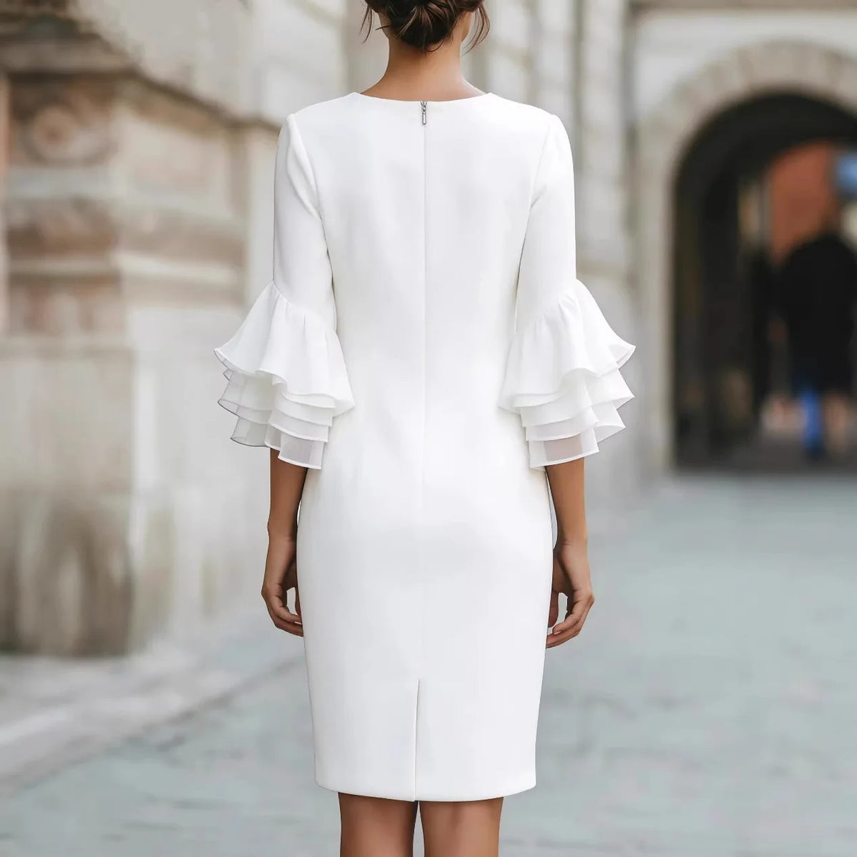 Elegant Ruffle Sleeve Midi Dress Women Slim Fit Bodycon Party Wedding Guest Formal Evening Gown