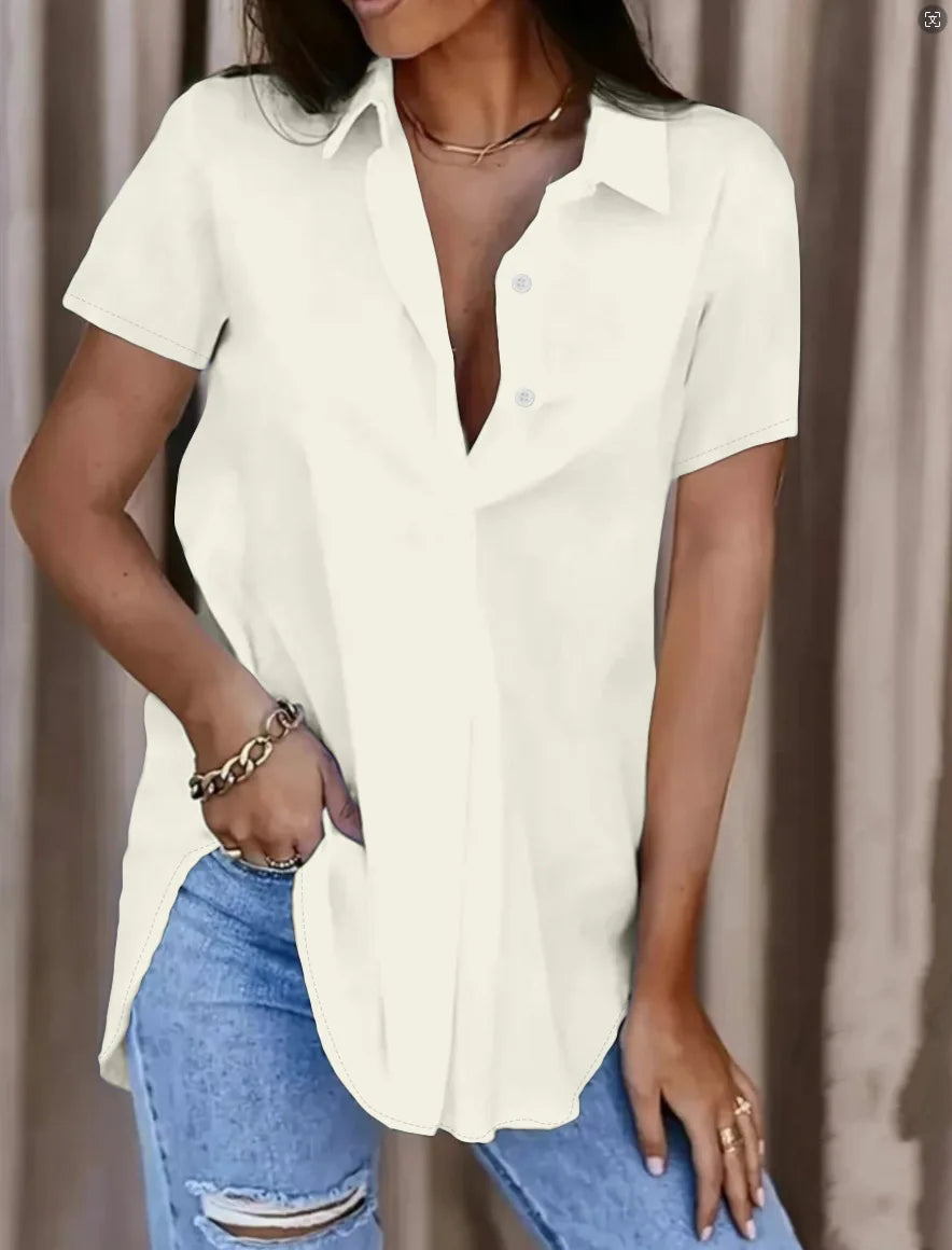 Solid Button Down Shirt Elegant Long Sleeve Lapel Shirt For Office & Work Women's Clothing