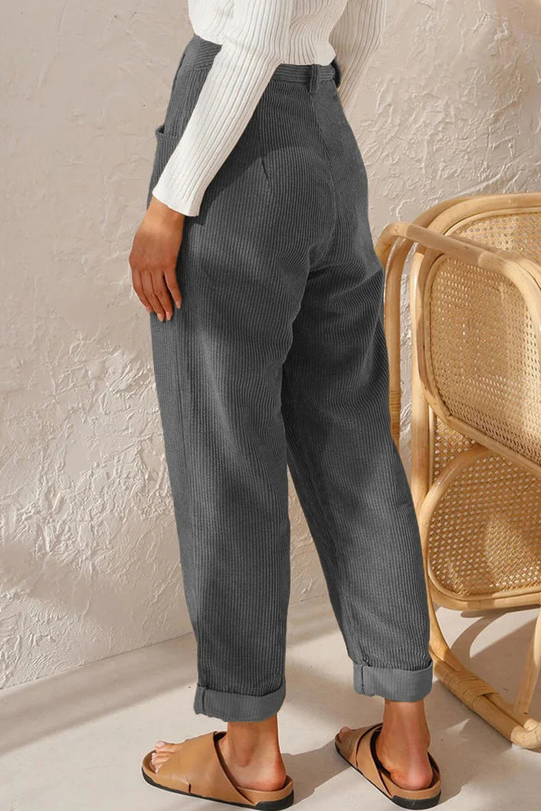 Women's 2025 Fall Corduroy Pants - High Waist Relaxed Straight Leg Trousers, Solid Color Casual Lounge Pants