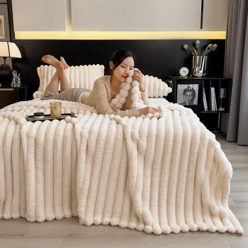 Solid Color Thickened Wide Striped Multifunctional Blanket Can Be Used As Bed Sheet Cover Blanket， Nap Blanket， Pet Blanket