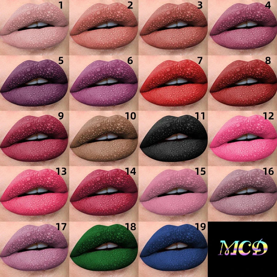 19 colors Matte Velvet Lip Gloss Waterproof Liquid Lipstick Nude Black Lips tint Makeup Lip Glaze Cosmetics Red Lip Stain Beauty
