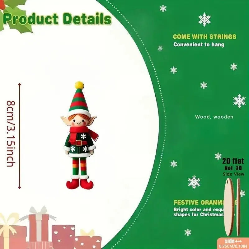 8pcs/set Christmas Wooden Pendants Girl Elf  Xmas Tree Hanging Oranment 2026 Noel Navidad Decorations for Home New Year Gifts