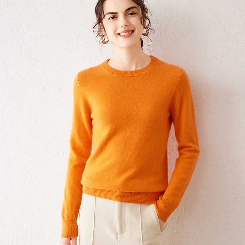 Women's 100% Pure Cashmere Sweater 2026 Fall Winter Crew Neck Long Sleeve Warm Soft Knitted Pullover New Knit Tops Women Clothes