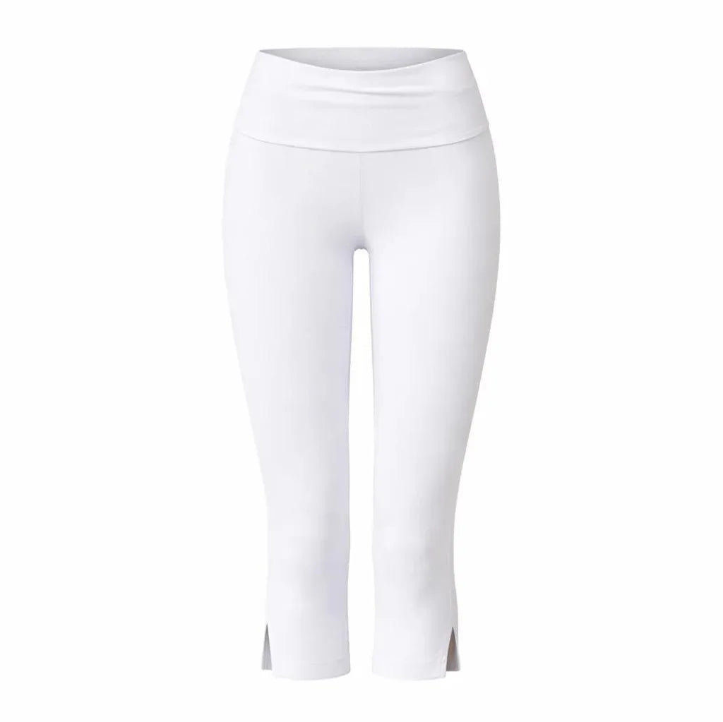 Individuality Low Rise Split Hem Length Skinny Pants Women Solid Fold Over Capri Leggings Casual Summer Streetwear Yoga Pants
