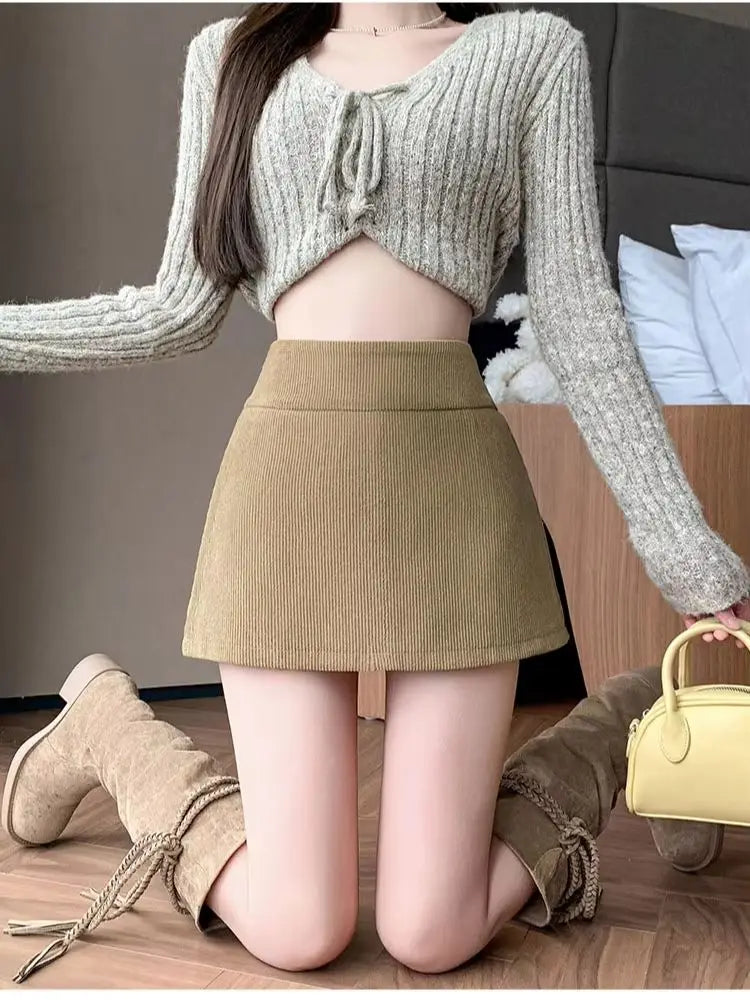 Women's Corduroy Boot Skirt, Hot Girl Autumn Winter High Waist A-Line Skort, Petite Short Mini Skirt Y2K Streetwear Fashion 2026