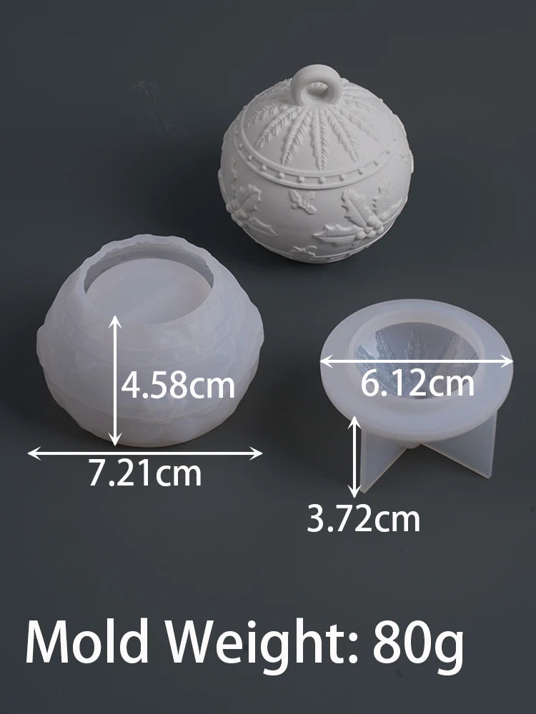 Christmas Relief Snows Berry Candle Jar Silicone Mold DIY Round Ball Storage Box Molds Plaster Resin Making Kit Xmas Crafts Deco