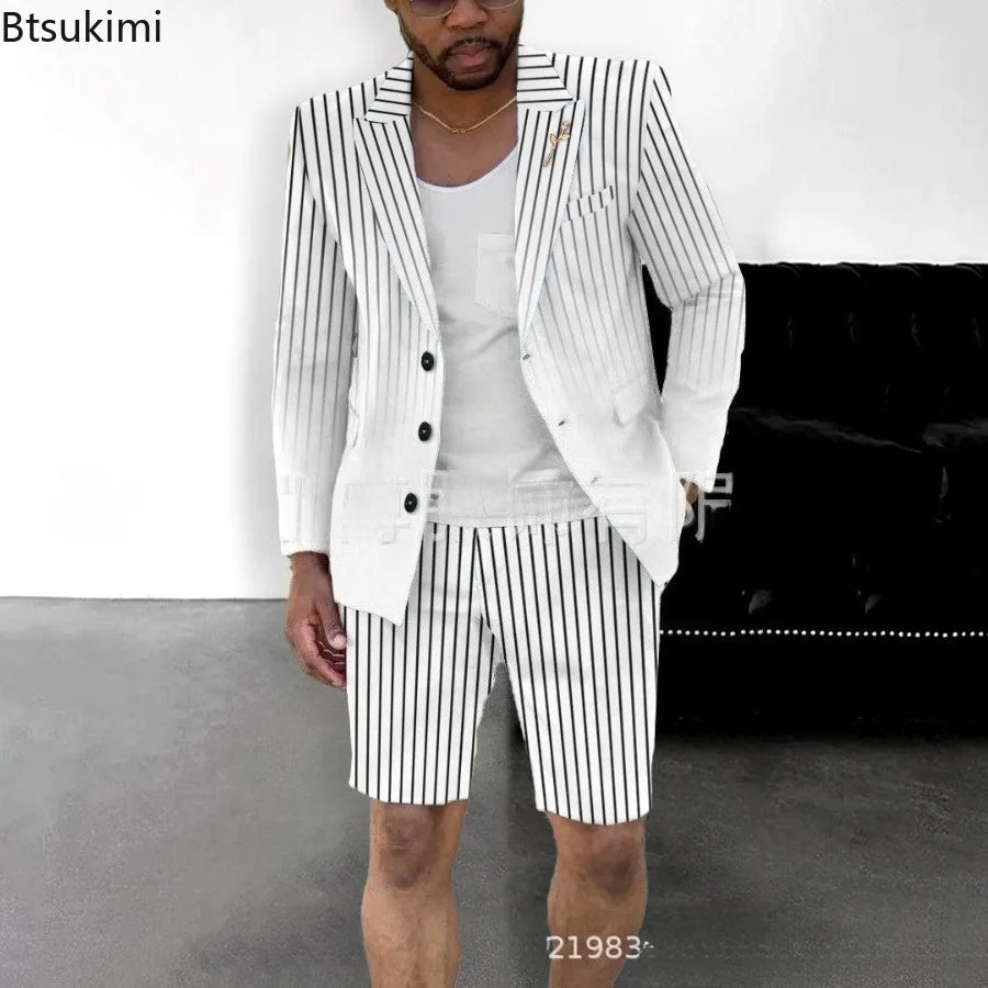 2026 Mens Clothing Summer Single-Breasted Outfits Men Business Office Short Pants Suit Fashion Casual Long Sleeve Two Piece Sets