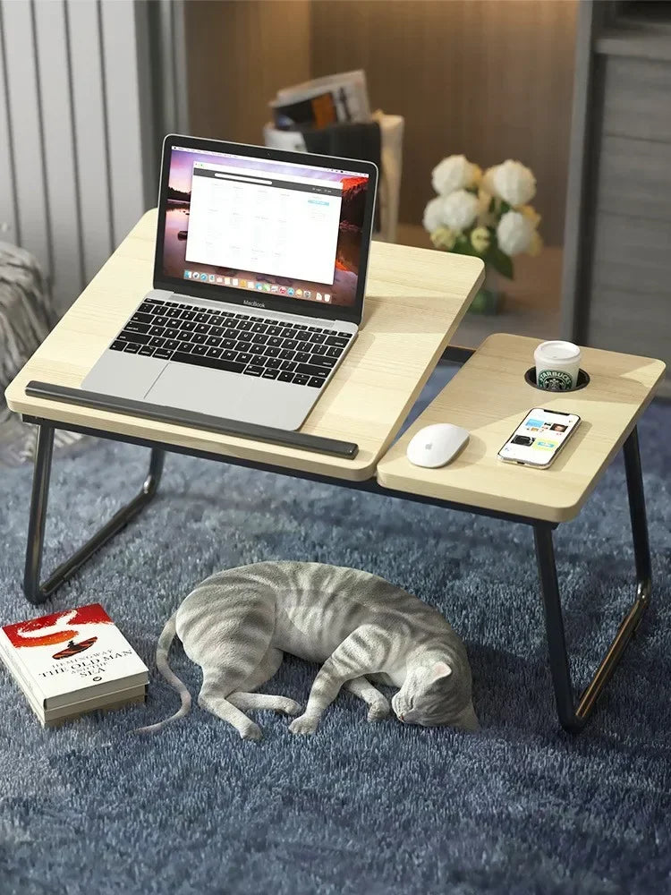 Laptop Desk On The Bed 5 gear Lifting Adjustable Laptop Table with Cup Holder Simple Computer Desk Working Reading