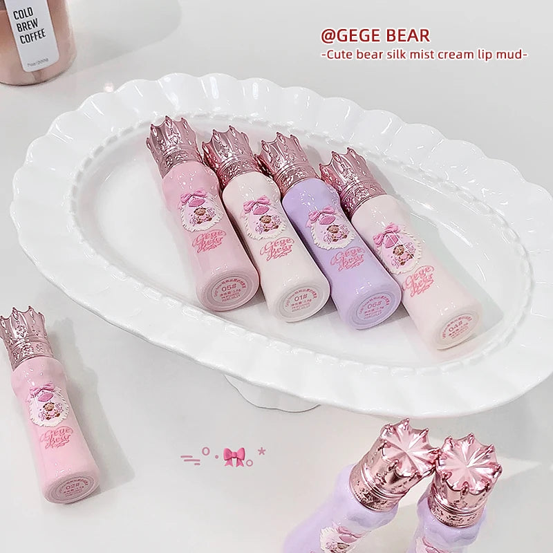 Gege Bear Silky Matte Velvet Lip Mud Moisturizing Non Drying Smooth Long-Lasting Lip Glaze Reddish-brown Autumn&winter Lip Gloss