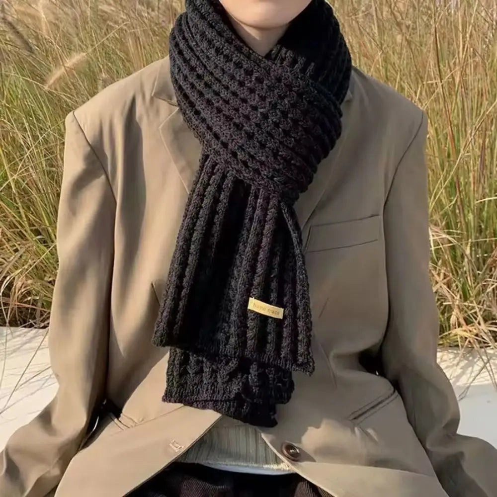 Fashion Thickened Knitted Scarf Winter Warm Outdoor Wraps Long Scarves Solid Color Neckerchief Male and Female