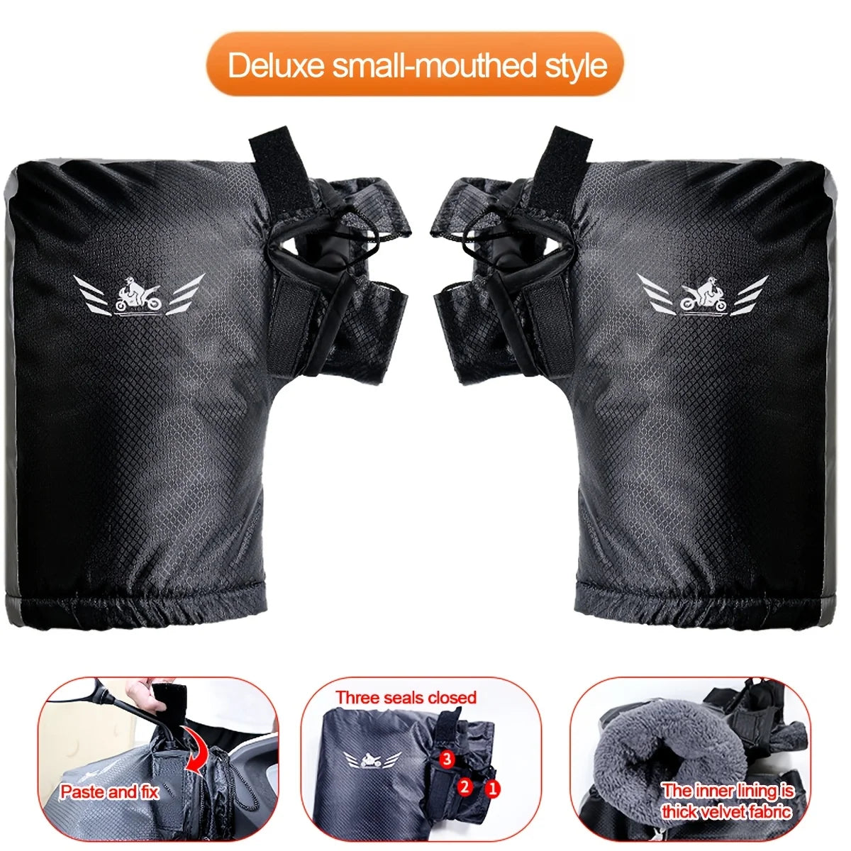 2PCS Winter Electric Bike Gloves - Warm Thickened Handle Covers, Rainproof & Windproof Motorcycle PU Leather Hand Protective Glo