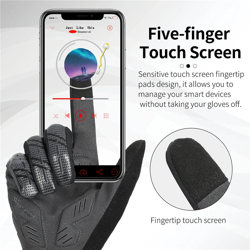 WEST BIKING Motorcycle Gloves Autumn Winter Cycling Gloves Touch Screen Shockproof Outdoor Sports Full Finger Gloves Equipment