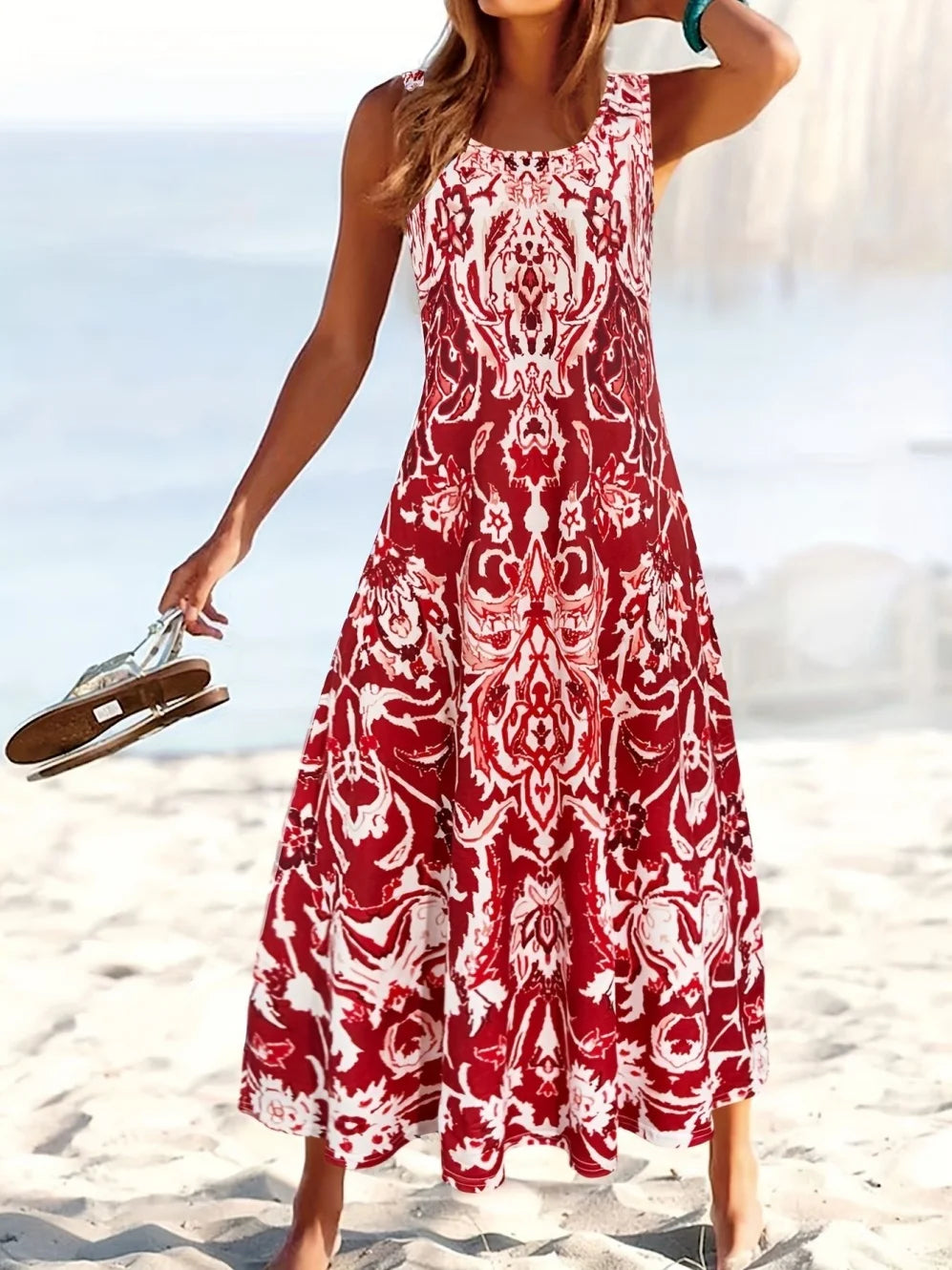 Fashion Summer Dresses 2026 Hawaiian Beach Vacation Bohemian Style Long Dress Sexy Sleeveless Round Neck Elegant Women's Dresses