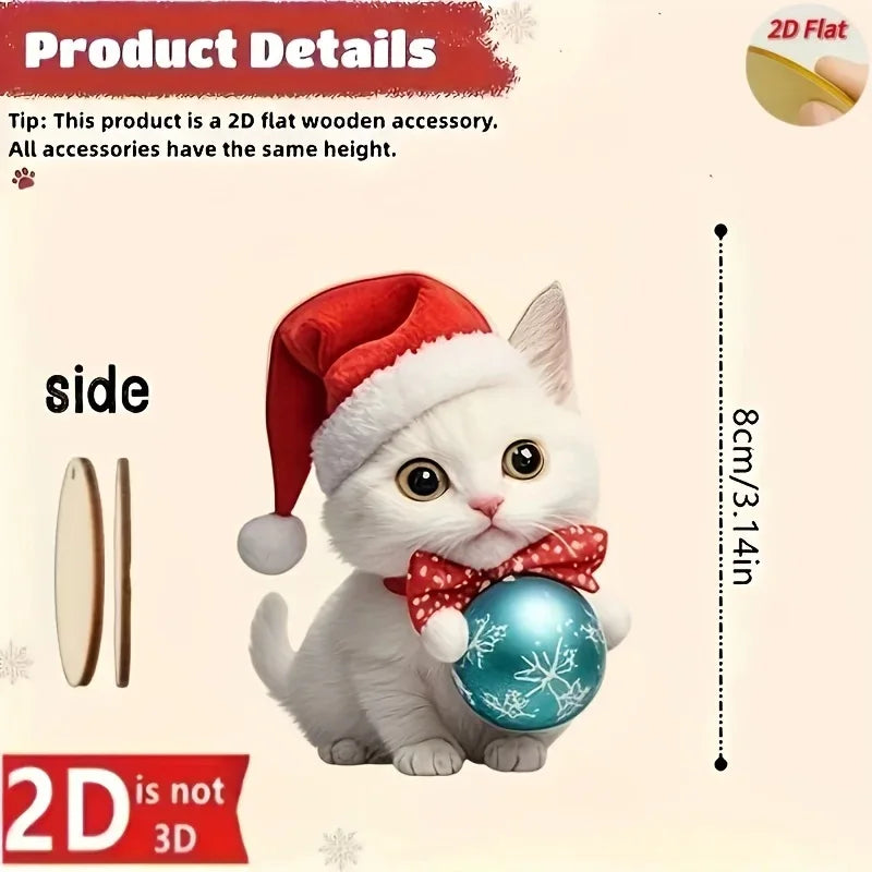 12pcs Christmas Cat Tree Decorations - 2D Plane Wooden Festivals and Party Decorations Elegant Wooden Plaques Holiday Home Decor