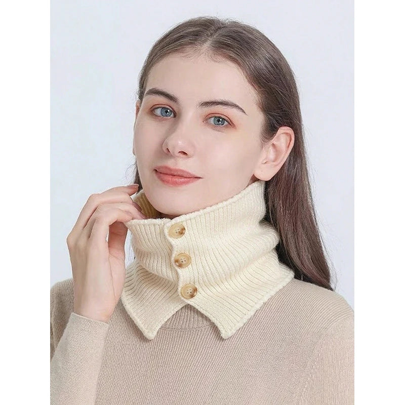 Knitted Neck Warmer Sport Scarf Women Men Button Fake Face Cover Winter Skating Ski Mask Warm Scarves Thick Cold-proof Collar