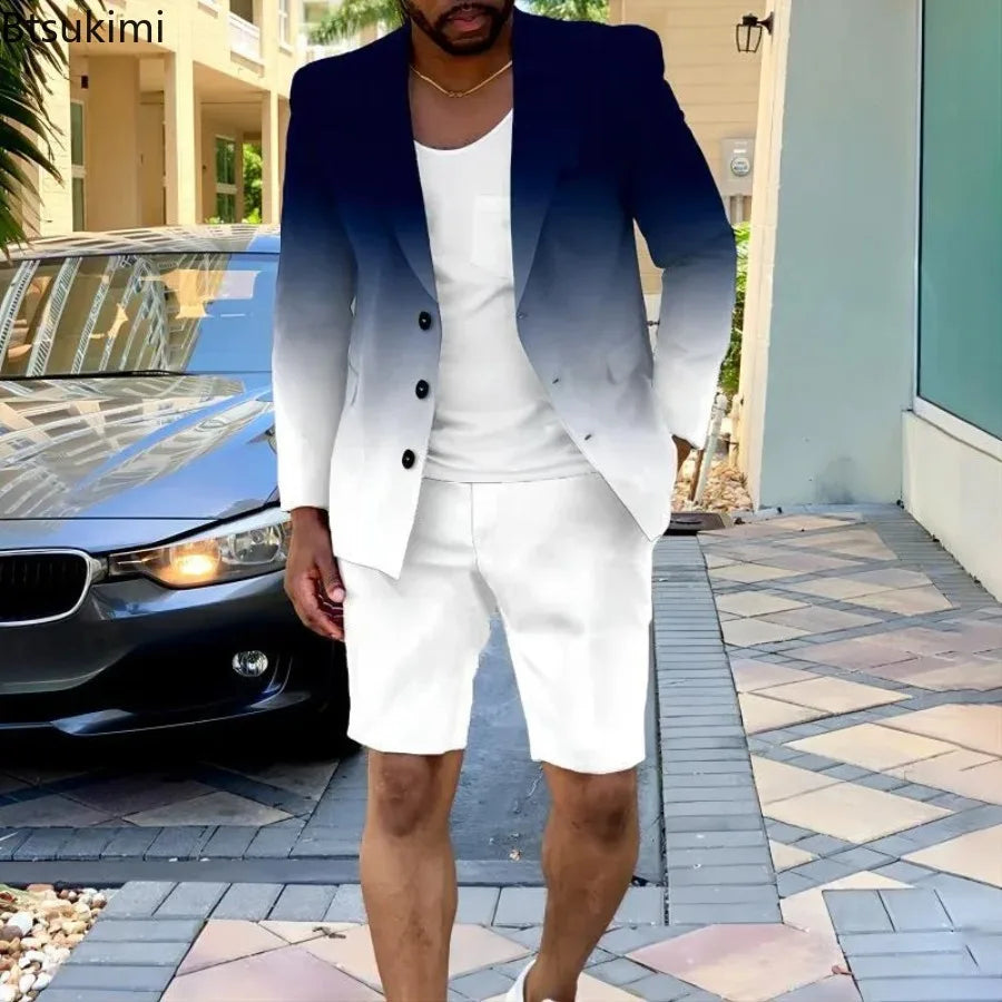 2026 Mens Clothing Summer Single-Breasted Outfits Men Business Office Short Pants Suit Fashion Casual Long Sleeve Two Piece Sets