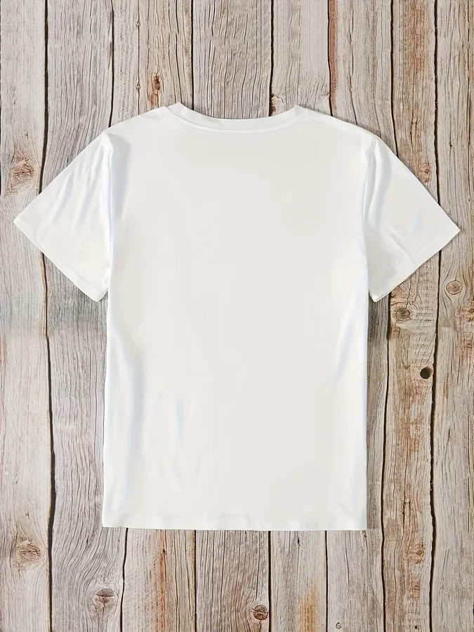 Cartoon Donut Print T-shirt, Short Sleeve Crew Neck Casual Top For Summer & Spring, Women's Clothing