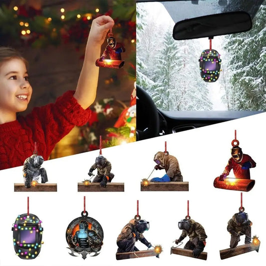 Creative Acrylic Christmas Welder Hanging Decoration Cartoon Craft Christmas Tree Ornament Flat Car Rear View Mirror Pendant