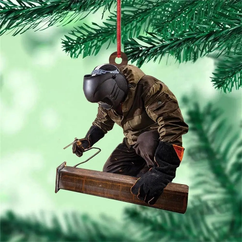 Creative Acrylic Christmas Welder Hanging Decoration Cartoon Craft Christmas Tree Ornament Flat Car Rear View Mirror Pendant