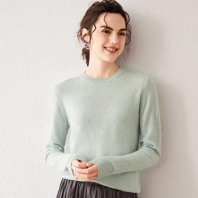 Women's 100% Pure Cashmere Sweater 2026 Fall Winter Crew Neck Long Sleeve Warm Soft Knitted Pullover New Knit Tops Women Clothes