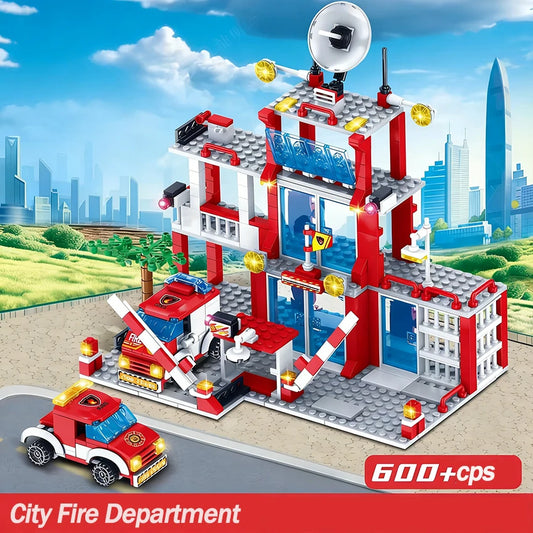 1000+pcs Urban Architecture Building Blocks Police Station Fire Station Fire Truck Building Blocks  Toy Christmas Holiday Gift