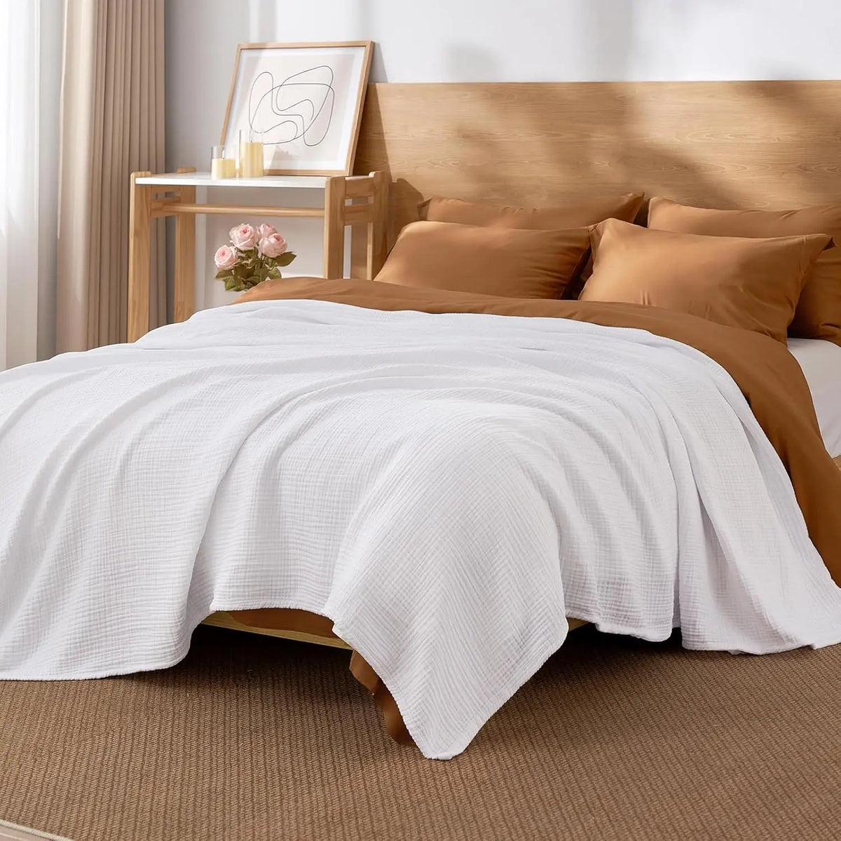 100% Cotton Muslin Blanket,6-Layer Lightweight Blanket for Bed,Pre-Washed Breathable Gauze for Bed Layering,All Season Comfort