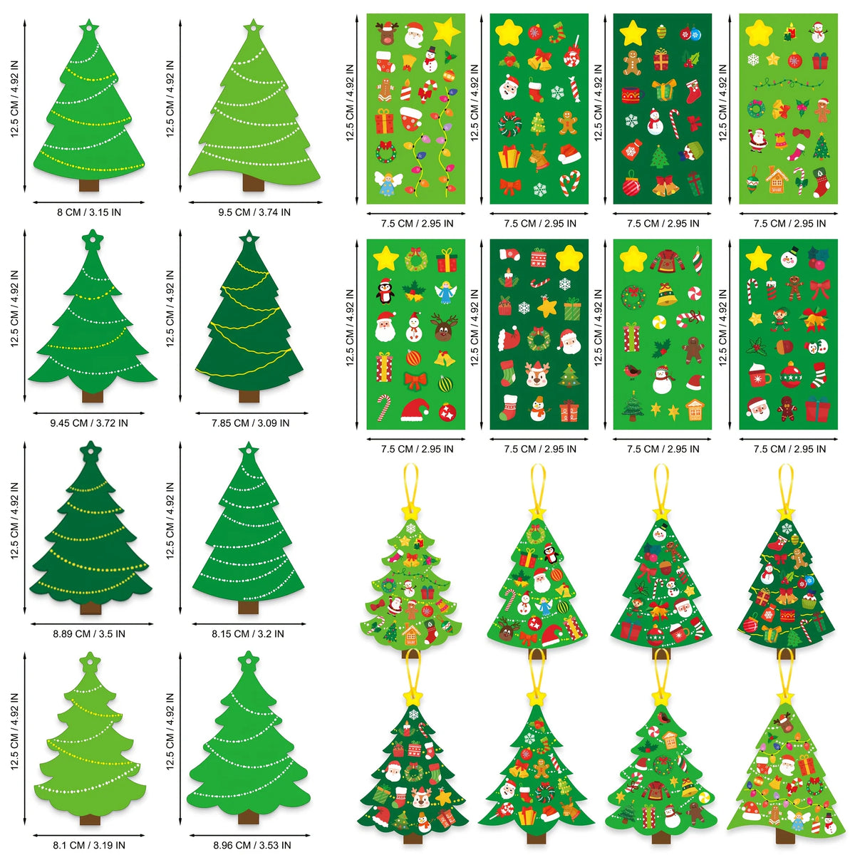 24 Sets Christmas Tree DIY Craft Kit - Create Your Own Holiday Greeting Cards with Stickers, Perfect for Xmas Parties, Decor