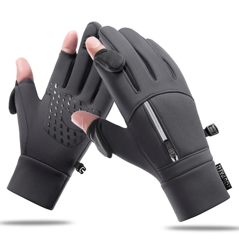 Winter Cycling Gloves with Flip-Open Thumb & Index Finger, Fleece-Lined Touchscreen Anti-Slip Gloves for Fishing and Photography